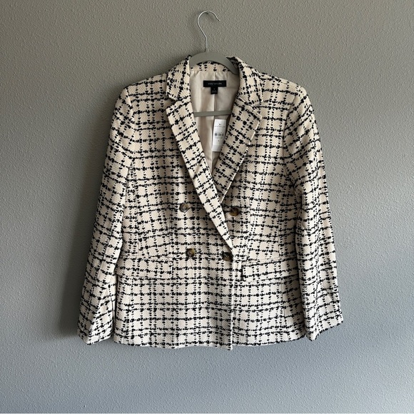 NWT Ann Taylor Black and White Double Breasted Tweed Blazer Jacket 8 - Picture 1 of 12